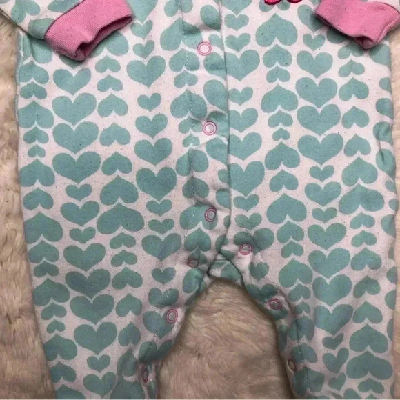 Pekkle Footed Onesie Pajamas White / Blue / Pink Hearts  / Pig Size 3 Months - Picture 6 of 16